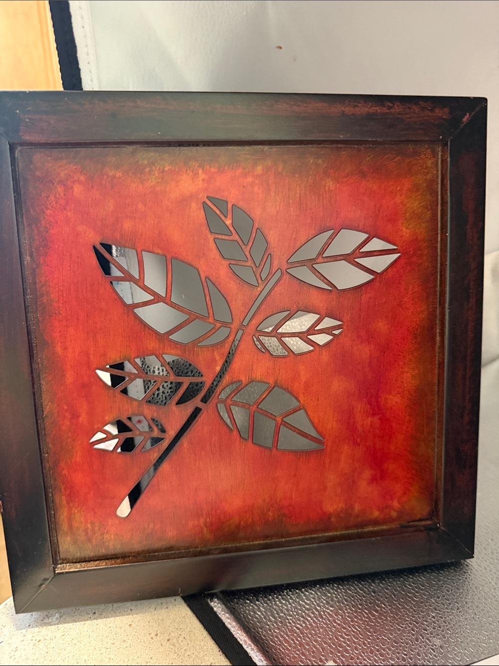 Framed Red Leaf Metal wooden Framed Wall Art